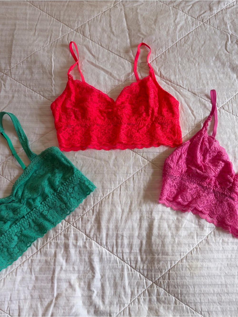 Gilly Hicks Lace Bralette Set - Red, Pink, Green